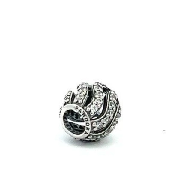 Pandora Jewelry - Pandora Retired Black Enamel Clear CZ Wave Clip Charm Sterling Silver 925 ALE
